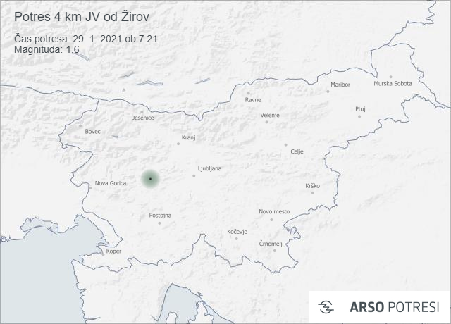 Potres 4 km JV od Žirov 29. 1. 2021 ob 7.21
