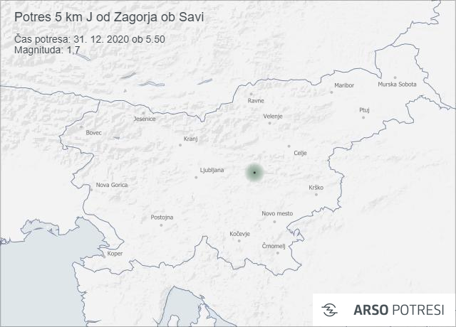 Potres 5 km J od Zagorja ob Savi 31. 12. 2020 ob 5.50 - potres v sloveniji