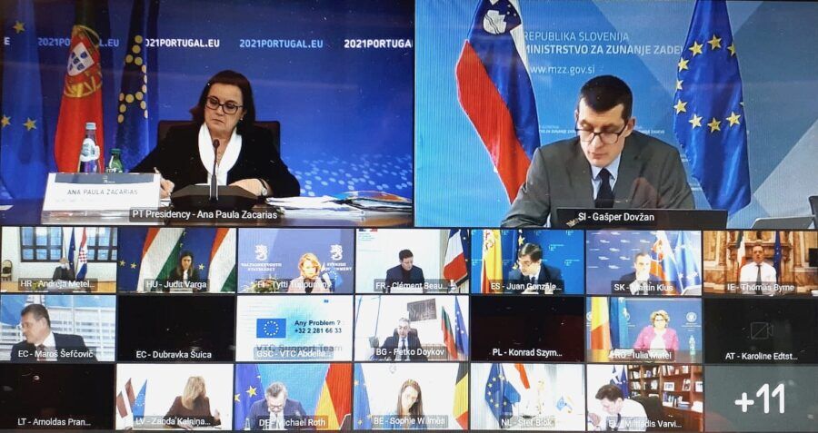 Udeleženci videokonference ministrov za evropske zadeve | Avtor Ministrstvo za zunanje zadeve