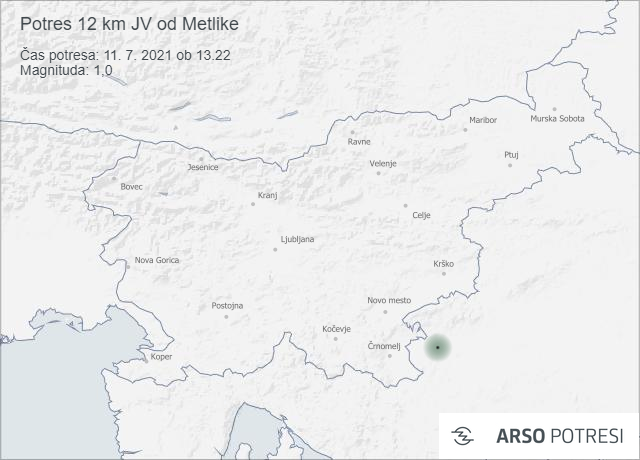 Potres 12 km JV od Metlike 11. 7. 2021 ob 13.22