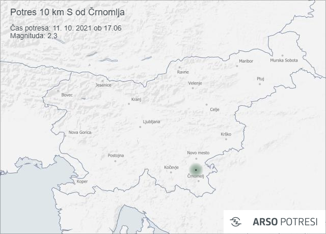 Potres 10 km S od Črnomlja 11. 10. 2021 ob 17.06