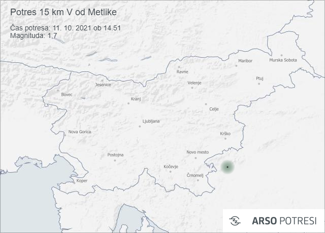 Potres 15 km V od Metlike 11. 10. 2021 ob 14.51