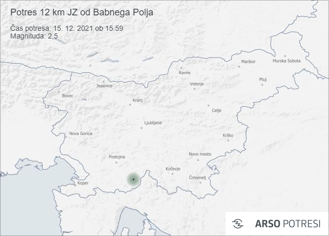 Potres 12 km JZ od Babnega Polja 15. 12. 2021 ob 15.59