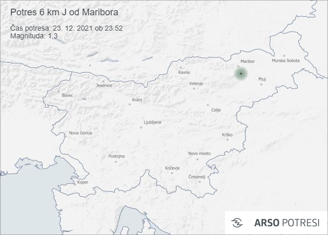 Potres 6 km J od Maribora 23. 12. 2021 ob 23.52