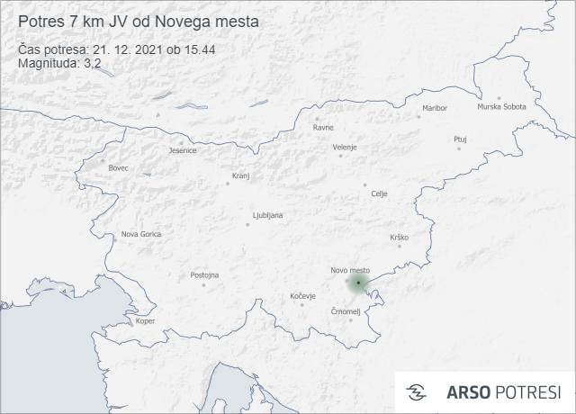 Potres 7 km JV od Novega mesta 21. 12. 2021 ob 15.44