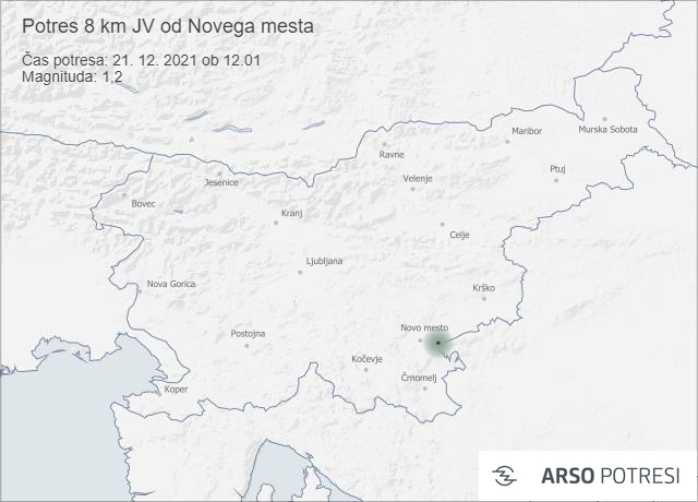 Potres 8 km JV od Novega mesta 21. 12. 2021 ob 12.01