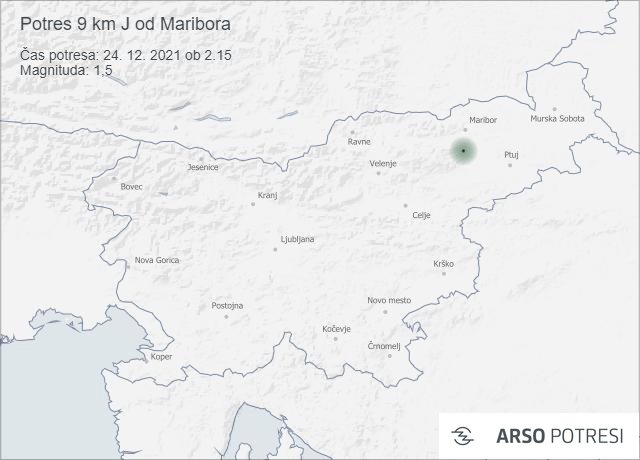 Potres 9 km J od Maribora 24. 12. 2021 ob 2.15
