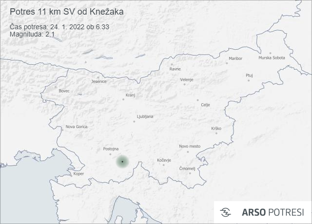 Potres 11 km SV od Knežaka 24. 1. 2022 ob 6.33 - ARSO