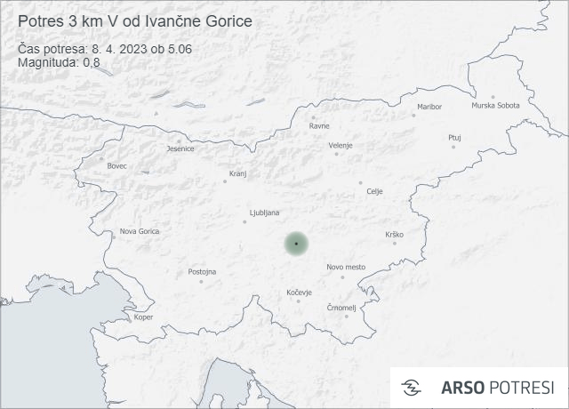 Potres 3 km V od Ivančne Gorice 8. 4. 2023 ob 5.06
