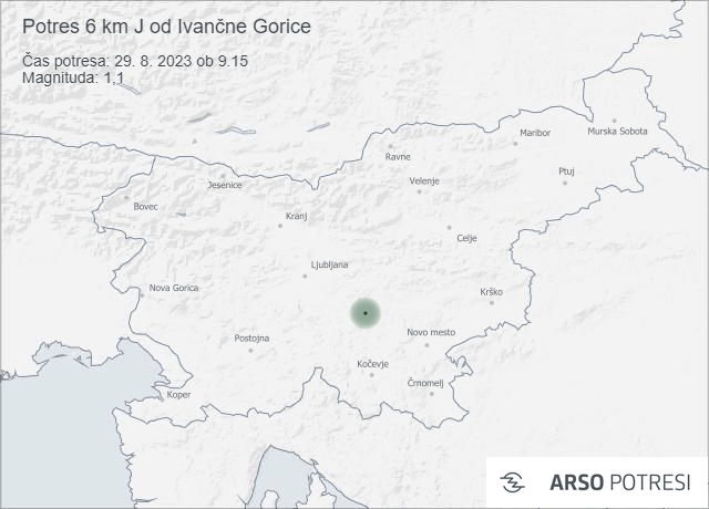 Potres 6 km J od Ivančne Gorice 29. 8. 2023 ob 9.15