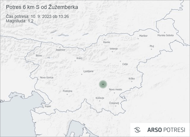 Potres 6 km S od Žužemberka 10. 9. 2023 ob 13.26