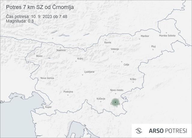 Potres 7 km SZ od Črnomlja 10. 9. 2023 ob 7.48