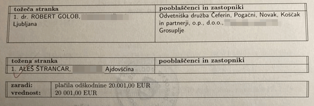 Golob želi od Štrancarja odškodnino zaradi razžalitve