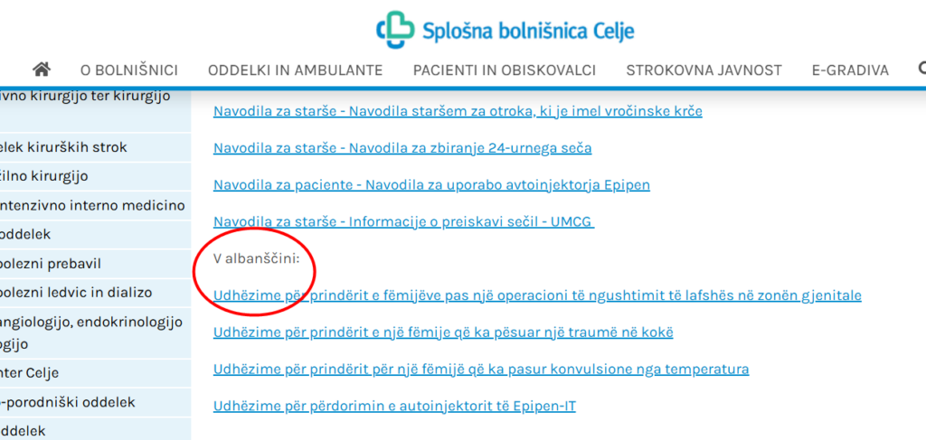 Celjska bolnišnica tudi z navodili v albanskem jeziku